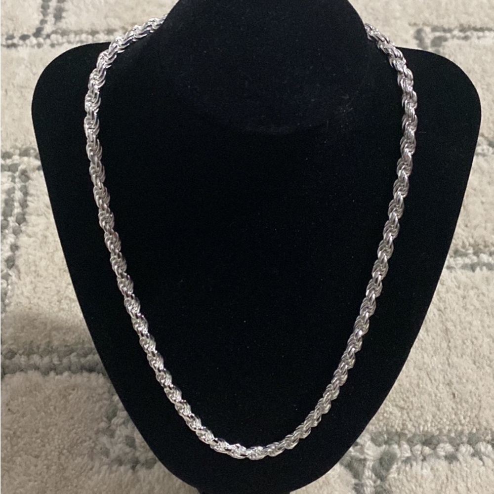 Real 925 Sterling Silver Diamond Cut Rope Chain Made in Italy 5.5mm 22 inch